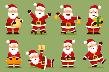 Santa Claus characters in various poses and scenes. Merry Christmas cutout element