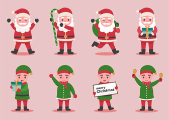 Santa Claus and elf characters in various poses and scenes.