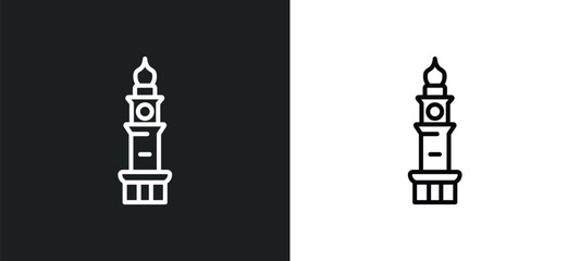 clock tower line icon in white and black colors. clock tower flat vector icon from clock tower collection for web, mobile apps and ui.