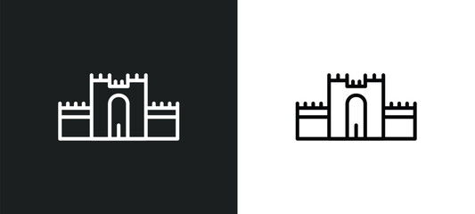medieval walls in avila line icon in white and black colors. medieval walls in avila flat vector icon from medieval walls avila collection for web, mobile apps and ui.
