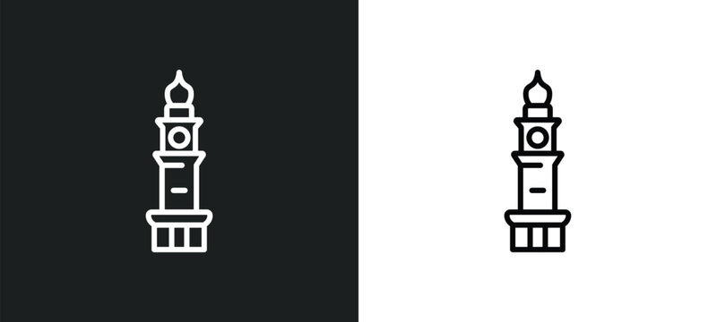 clock tower line icon in white and black colors. clock tower flat vector icon from clock tower collection for web, mobile apps and ui.