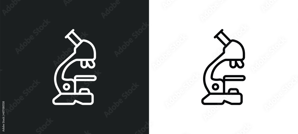 Poster microscope tool line icon in white and black colors. microscope tool flat vector icon from microscop