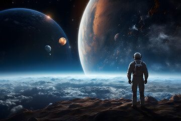 Lunar Solitude - Astronaut Standing on the Moon and Watching into Space - Generative AI