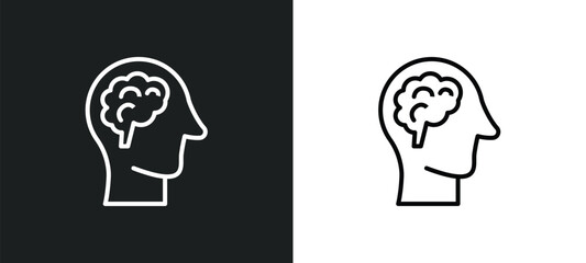 brain in bald male head line icon in white and black colors. brain in bald male head flat vector icon from brain bald male head collection for web, mobile apps and ui.