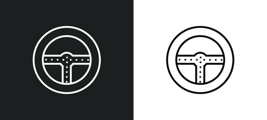 car steering wheel line icon in white and black colors. car steering wheel flat vector icon from car steering wheel collection for web, mobile apps and ui.