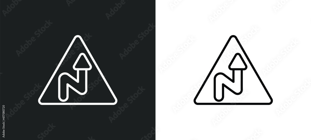 Poster right reverse curve line icon in white and black colors. right reverse curve flat vector icon from r