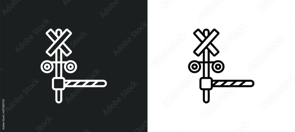 Canvas Prints rail crossing line icon in white and black colors. rail crossing flat vector icon from rail crossing collection for web, mobile apps and ui.