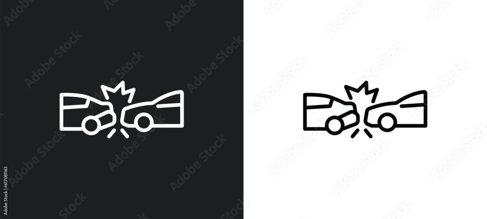 Poster rear end collision line icon in white and black colors. rear end collision flat vector icon from rea