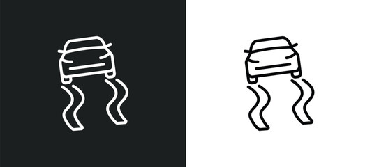 slippery road line icon in white and black colors. slippery road flat vector icon from slippery road collection for web, mobile apps and ui.