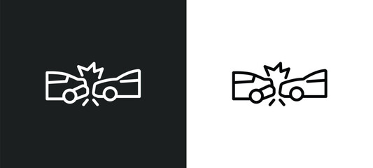 rear end collision line icon in white and black colors. rear end collision flat vector icon from rear end collision collection for web, mobile apps and ui.