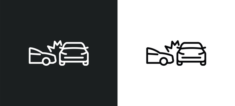 side crash line icon in white and black colors. side crash flat vector icon from side crash collection for web, mobile apps and ui.