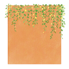 The old orange cement wall is decorated with shady green ivy plants.
