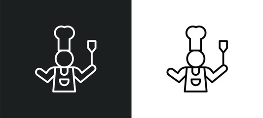 kitchen chef line icon in white and black colors. kitchen chef flat vector icon from kitchen chef collection for web, mobile apps and ui.