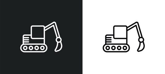 Fototapeta na wymiar digger line icon in white and black colors. digger flat vector icon from digger collection for web, mobile apps and ui.