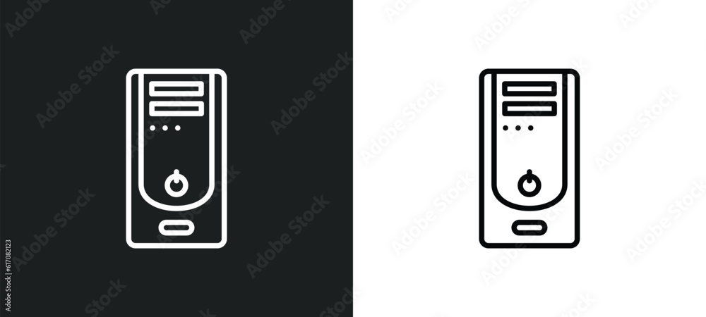 Poster system unit line icon in white and black colors. system unit flat vector icon from system unit colle