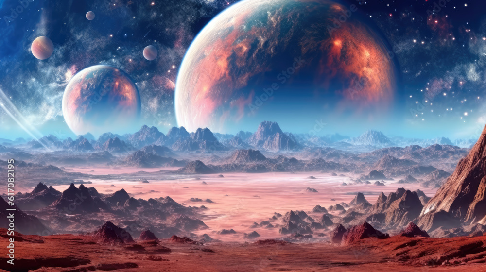 Wall mural sunrise in space created with generative ai technology