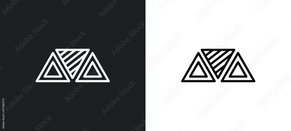 Poster triple triangle line icon in white and black colors. triple triangle flat vector icon from triple tr