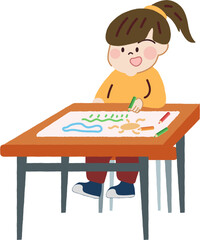 Cute kid paint drawings on canvas. Funny cartoon character for deculation.