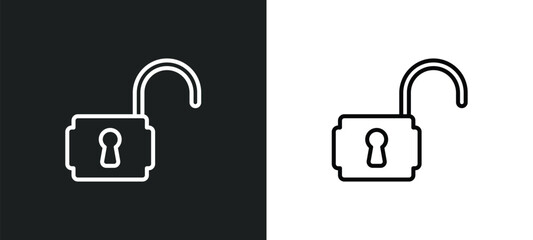 unlock line icon in white and black colors. unlock flat vector icon from unlock collection for web, mobile apps and ui.