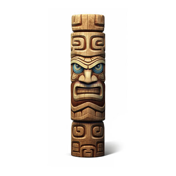 Old wooden idol, totem statue. Generative AI.