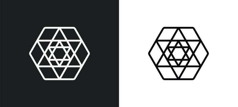 triangle inside hexagon line icon in white and black colors. triangle inside hexagon flat vector icon from triangle inside hexagon collection for web, mobile apps and ui.