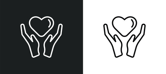 Fototapeta premium heart between hands line icon in white and black colors. heart between hands flat vector icon from heart between hands collection for web, mobile apps and ui.