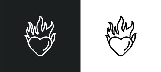 Obraz premium heart in flames line icon in white and black colors. heart in flames flat vector icon from heart flames collection for web, mobile apps and ui.