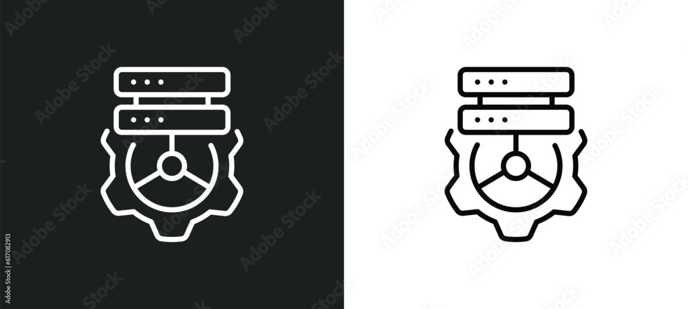 Poster data engineering line icon in white and black colors. data engineering flat vector icon from data en