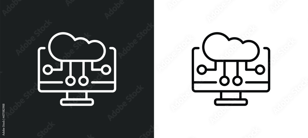 Poster computing technology line icon in white and black colors. computing technology flat vector icon from