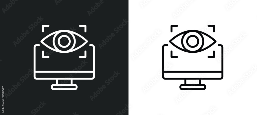 Poster computer vision line icon in white and black colors. computer vision flat vector icon from computer 