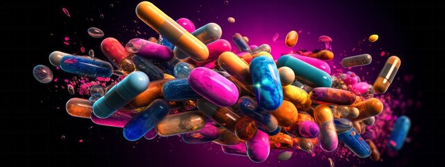 Colorful Abstract Pills Floating in the Air
