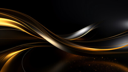 Naklejka premium golden lines on a black background, in a wavy style. ai generative 