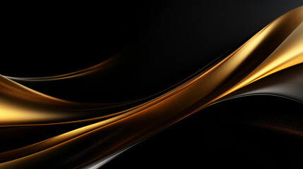 golden lines on a black background, in a wavy style. ai generative	
