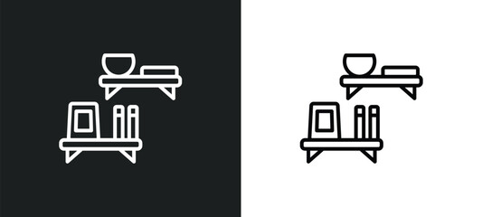 wall shelves line icon in white and black colors. wall shelves flat vector icon from wall shelves collection for web, mobile apps and ui.