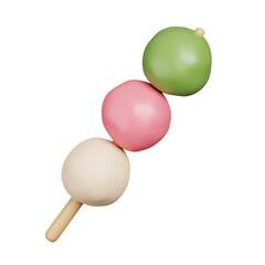 Dango Japanese three color dumplings isolated on white. Cute Japanese food icon. 3D illustration.