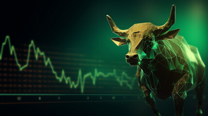 Bull bullish divergence in Stock market and Cryptocurrency with green graph background. ai generative