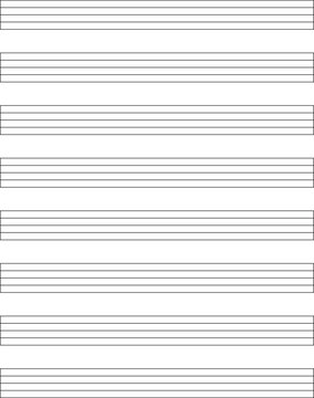 Printable and editable vector blank music manuscript sheet ideal for composing musical notes, scores, or lessons. This versatile sheet provides ample space for musical compositions