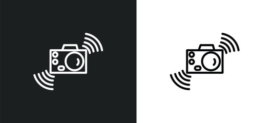 shake camera line icon in white and black colors. shake camera flat vector icon from shake camera collection for web, mobile apps and ui.