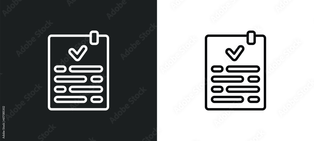 Poster check list line icon in white and black colors. check list flat vector icon from check list collecti