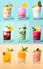 set of colorful Cocktails with soft background