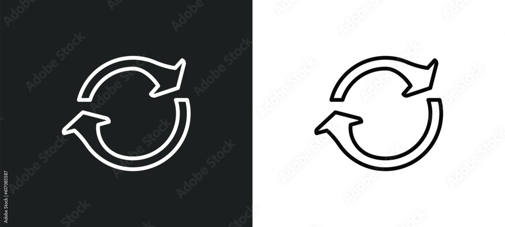 Poster reload arrows line icon in white and black colors. reload arrows flat vector icon from reload arrows