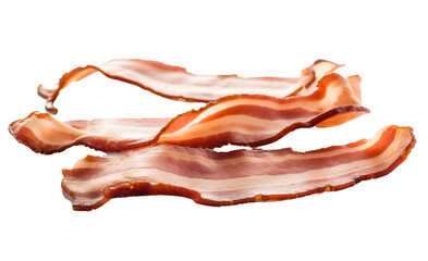 three slices of fresh beef bacon on a transparent background