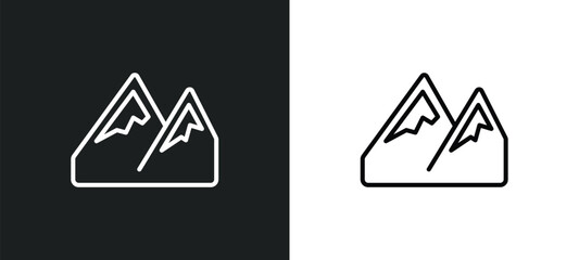 snowy mountains line icon in white and black colors. snowy mountains flat vector icon from snowy mountains collection for web, mobile apps and ui.