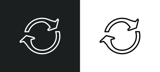 reload arrows line icon in white and black colors. reload arrows flat vector icon from reload arrows collection for web, mobile apps and ui.