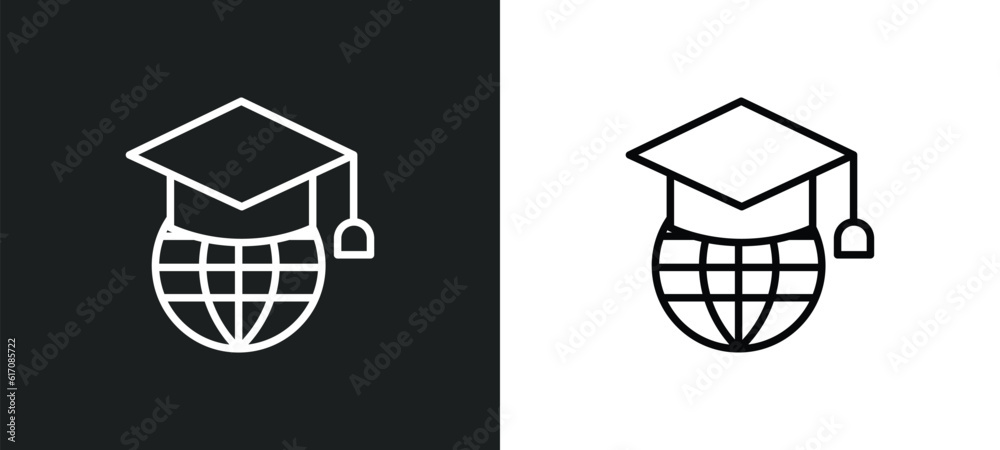 Poster learning line icon in white and black colors. learning flat vector icon from learning collection for