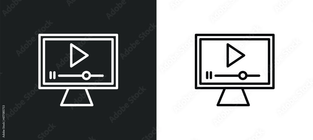 Poster video tutorial line icon in white and black colors. video tutorial flat vector icon from video tutor