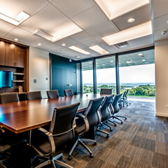 Interior of a conference room in a modern hotel. Nobody inside