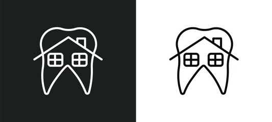 dental house line icon in white and black colors. dental house flat vector icon from dental house collection for web, mobile apps and ui.