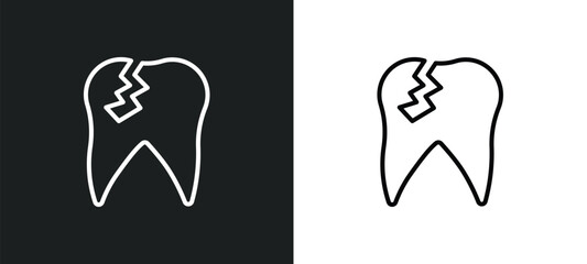 Obraz premium damaged tooth line icon in white and black colors. damaged tooth flat vector icon from damaged tooth collection for web, mobile apps and ui.