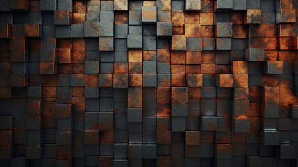 3d illustration of abstract geometric background made of black and orange blocks_ai_generated